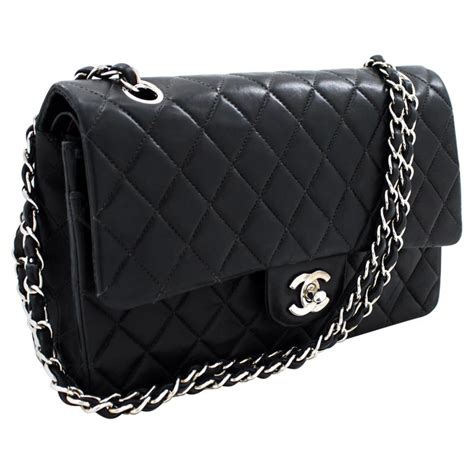 chanel black bag silver chain|chanel black classic flap bag.